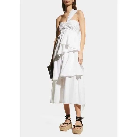 CINQ A SEPT Sori Tiered Cotton One-Shoulder Dress US 0 $465 - Picture 2 of 11